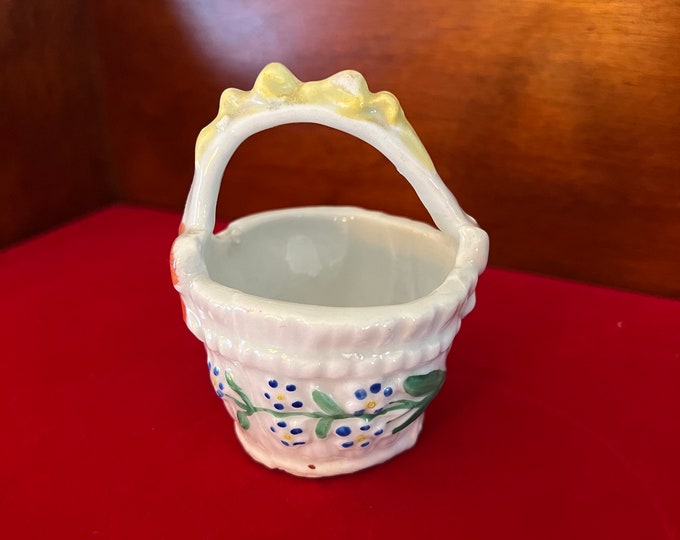 Vintage Hand Painted Ceramic Basket with Handle, Delicate Ceramic Basket, Lover Antiques and Vintage