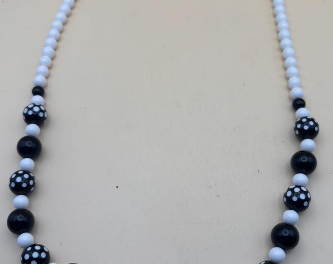 Vintage Black & White Polka Dot Vogue Necklace Mid Century Jewelry Lover Antiques and Vintage