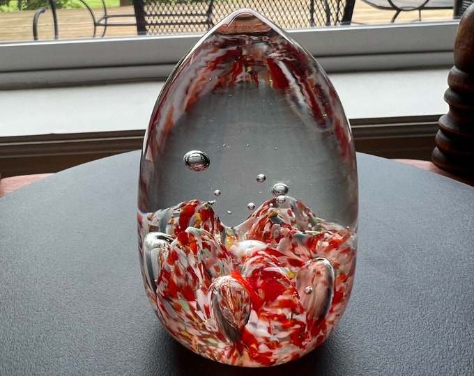 Vintage Red Glass Paperweight with Controlled Bubbles Murano Style Art Glass Paperweights Lover Antiques and Vintage