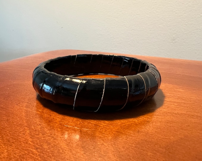 Vintage black bangle bracelet jewelry mid century modern style wrist art