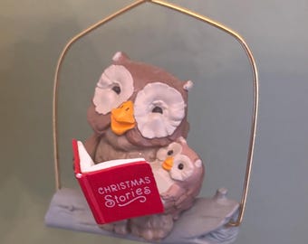 Lover Antiques VintageOwl Happy Christmas Owl Ornament with Book, Holiday Decor, Gift for Owl Lovers, Christmas Stories, Family Owls