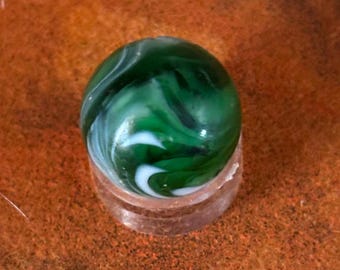 Vintage Peltier Feathered Green & White Slag Glass Marble Lover Antiques and Vintage