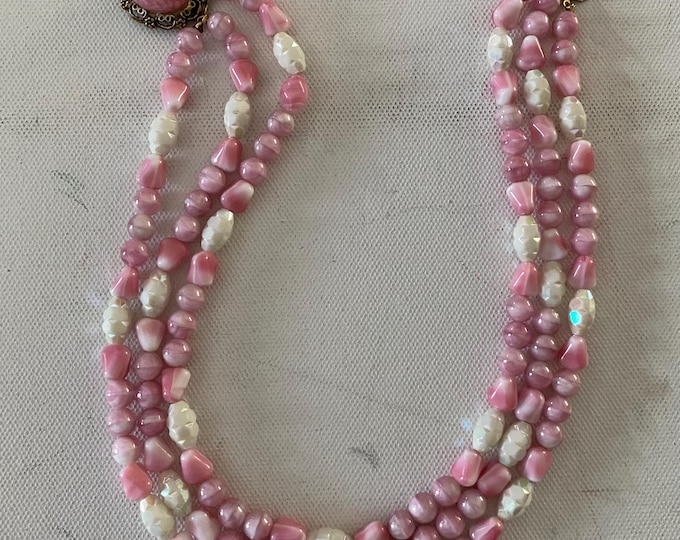 Vintage Pink & White Multi Strand Necklace Pink Layered Jewelry Lover Antiques and Vintage