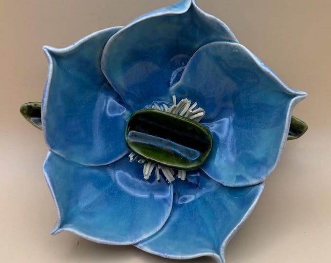 Vintage Magnolia Flower Hand Painted Trinket Dish Dresser Decor Stunning Gift Lover Antiques and Vintage