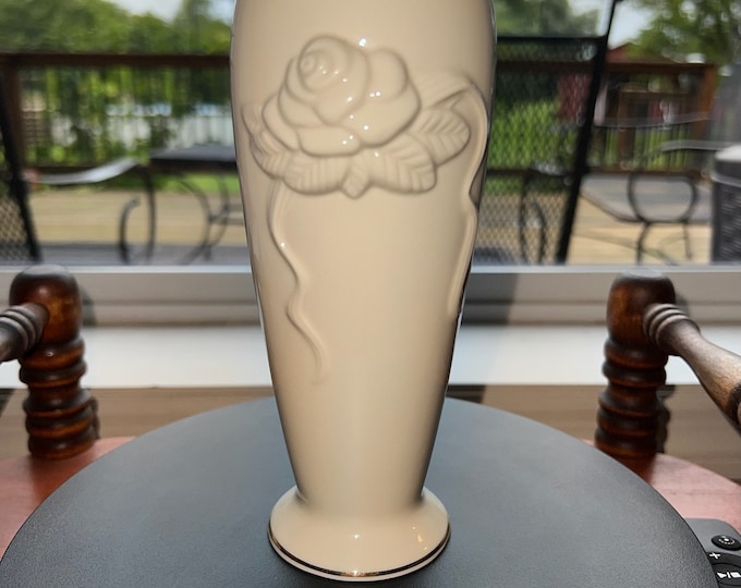Vintage Lenox Rose Blossom Vase Cream Porcelain 24K Gold Gilded Flower Embossed Pretty Things Made in USA Lover Antiques