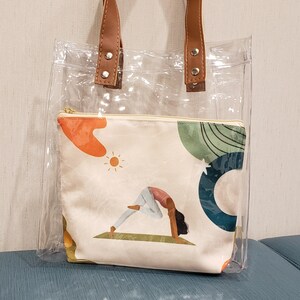 Yoga Pose Canvas Travel Purse and Transparent Tote Bag| Multifunctional| Vibrant Colors| Unique Design