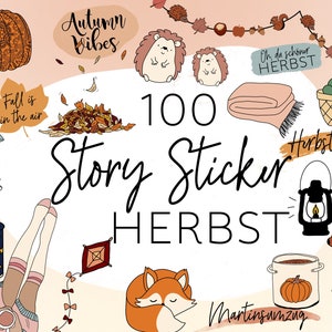 100 story stickers autumn, Instagram story stickers, autumn, fall, daily stickers, autumn story stickers, basic stickers, hygge story stickers