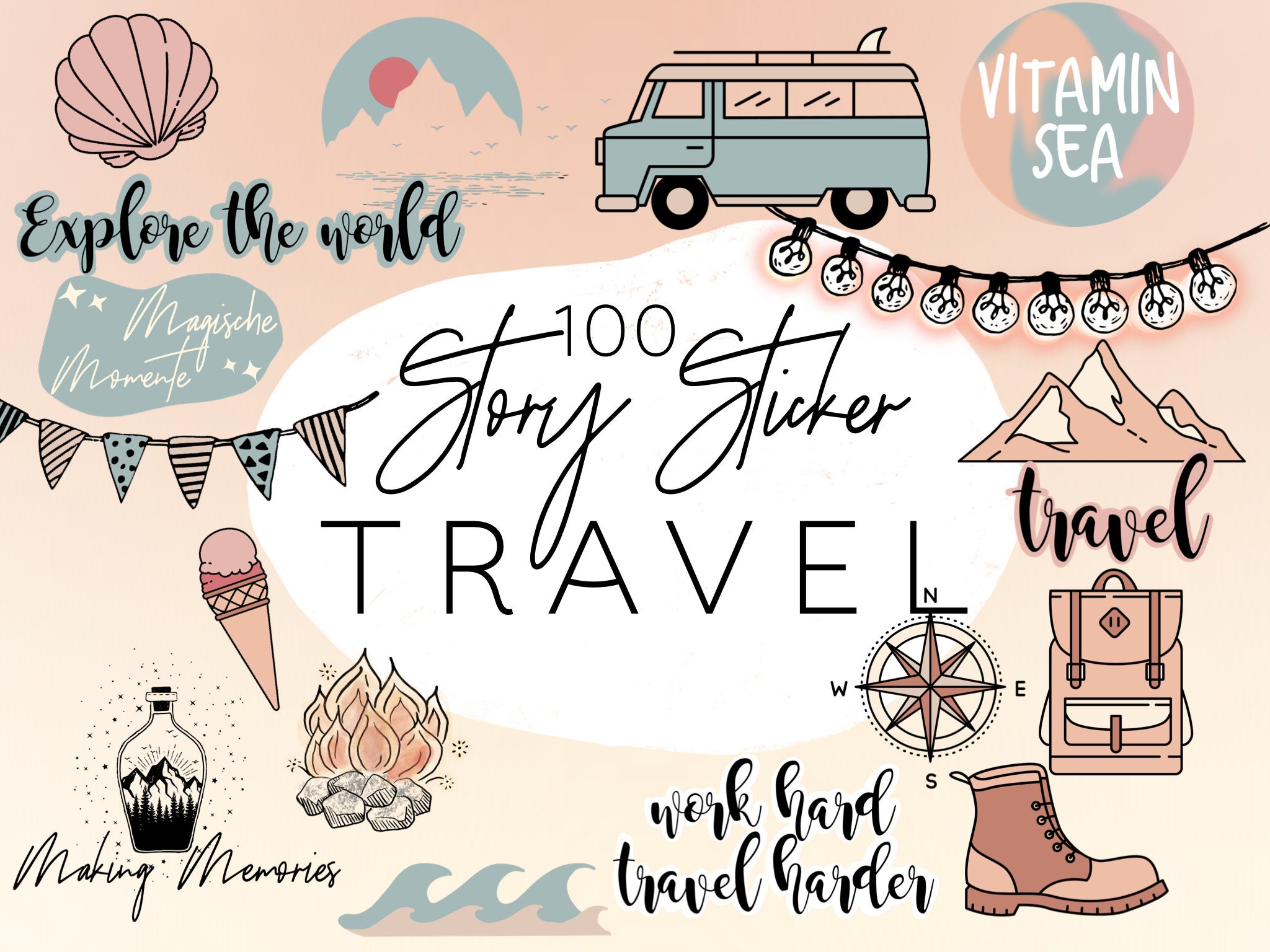 100 Story-Sticker Travel Wanderlust Reisen, Instagram Story