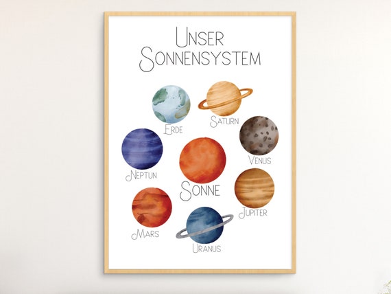 Affiche Notre système solaire A4 Enfants, Planètes Impression pour enfants,  Affiche pour enfants Terre Saturne Vénus Jupiter Uranus Mars Neptune
