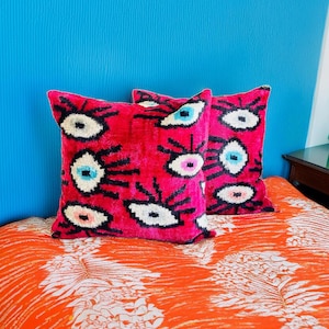 Red Eyes Pillow | Velvet Ikat Cushion | Ikat Cushion | Pillow Cover | Velvet Pillow | Ikat Pillow