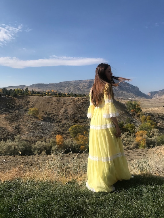 XS/S Prairie Maxi Dress - Lemon Yellow Mustard - S