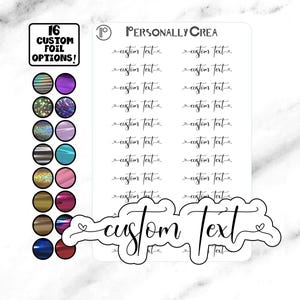 Font 4. Adesivi per pianificatore di script personalizzati - Adesivi di testo personalizzati / 16 opzioni di lamina / 58 scelte di font / Adesivo per pianificatore premium
