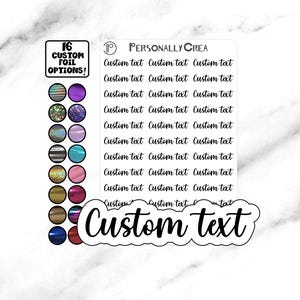 Font 51. Adesivi per pianificatore di script personalizzati - Adesivi di testo personalizzati / 16 opzioni di lamina / 58 scelte di carattere / Adesivo per pianificatore premium