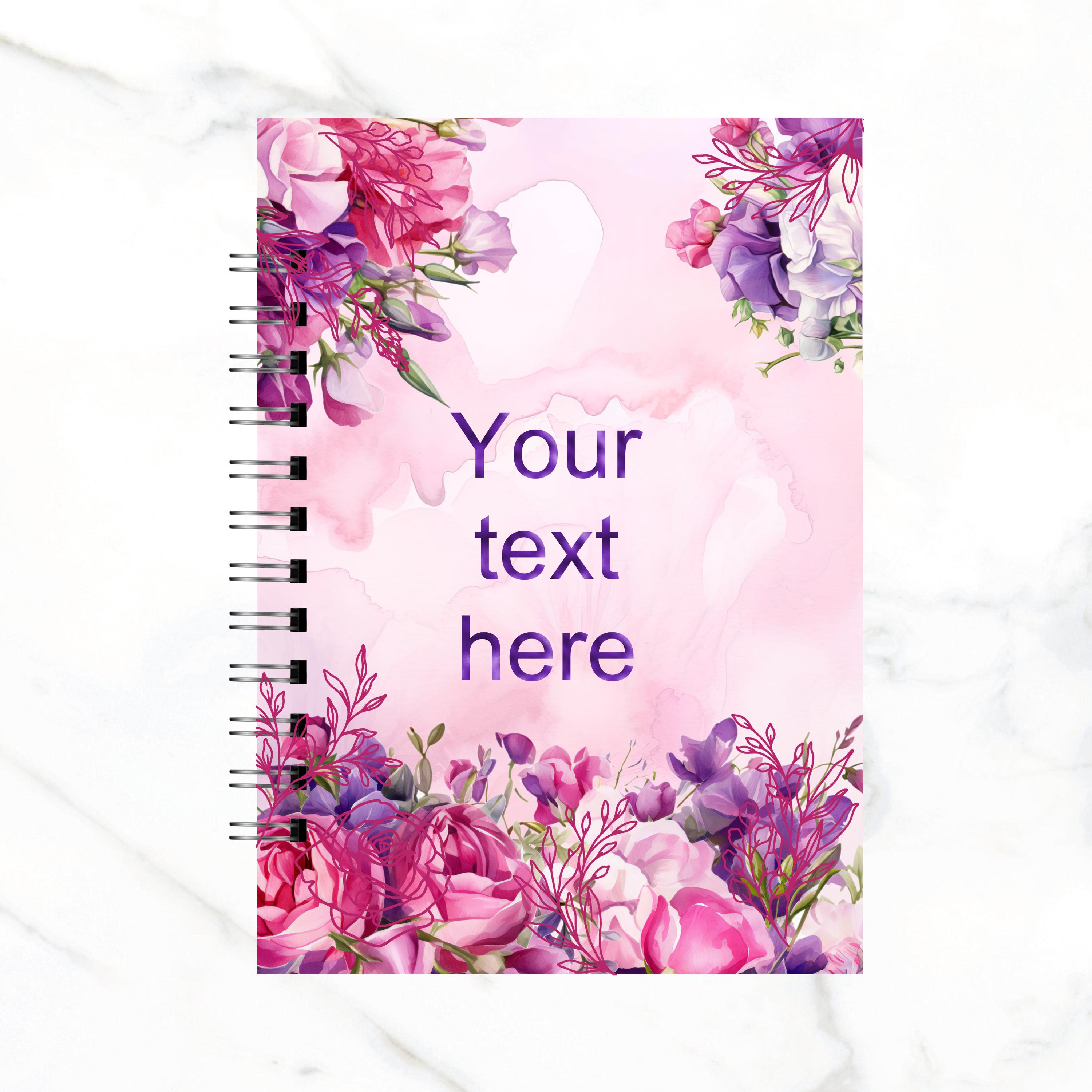 Benutzerdefiniertes Foil Floral Notizbuch – A5 Matt Cover mit Foliendetails – Personalisiertes Journal mit 50 Seiten – Wählen Sie Liniert, Leer, Gepunktet oder Gitter