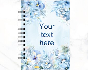 Individuelles Foil Floral Notizbuch – A5 Matt Cover Blaue Folien Details – Personalisiertes Journal mit 50 Seiten – Wählen Sie Liniert, Leer, Gepunktet oder Gitter