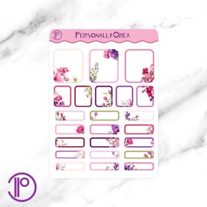 Plannerstickers met bloemen | Decoratief gemengde doos Rosy Bloom | Pastelroze en paarse bloemen | Stickers Bullet Journal / Weekplanner