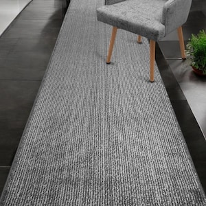 Hallway Entryway Kitchen Carpet Runner Rug with Non-Slip Rubber Back ,Custom Length Options, Pet Friendly, Stain Resistant, GRAY STRIPED
