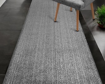 Hallway Entryway Kitchen Carpet Runner Rug with Non-Slip Rubber Back ,Custom Length Options, Pet Friendly, Stain Resistant, GRAY STRIPED