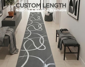Anti-Slip Hallway Runner Rug | 27" x Your Custom Length | Ships Rolled & Arrives Flat | Gray Swirl