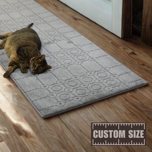 25 Inch Wide Custom Length Hallway Runner Rug, Cut-to-Size Narrow Carpet for Stairs or Kitchen, Slip Skid Resistant Rubber-Latex Back, Gray