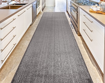 Extra Wide Oversized Hallway Runner Rug • Non-Slip • Heathered Grey Stripes • Minimalist Floor Decor • FREE Inch Adjustment for Perfect Fit