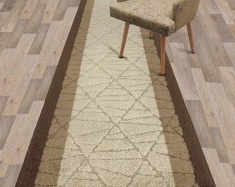 Brown Custom Size Abstract Carpet Runner Rug for Hallway Entryway Stairway Kitchen with Slip-Skid Resistant Premium Latex Back