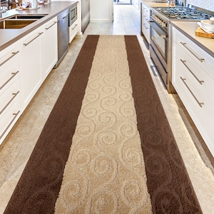 Non Slip Rubber Back Hallway Entryway Foyer Sliding Door Laundry Nursery Office Kitchen Sink Area Carpet Runner Rug ,Multicolor Brown Gold