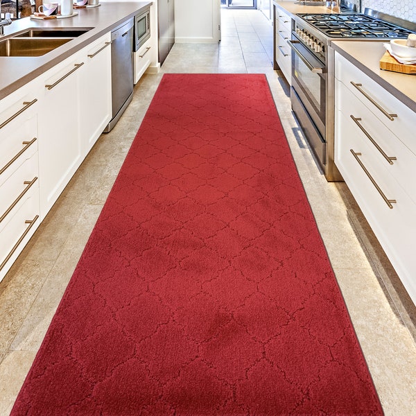 Non-Skid Extra Large Wide CUSTOM LENGTH Bold Burgundy Carpet Roll Runner Rug for Long Wide Hallways Aisles Corridors