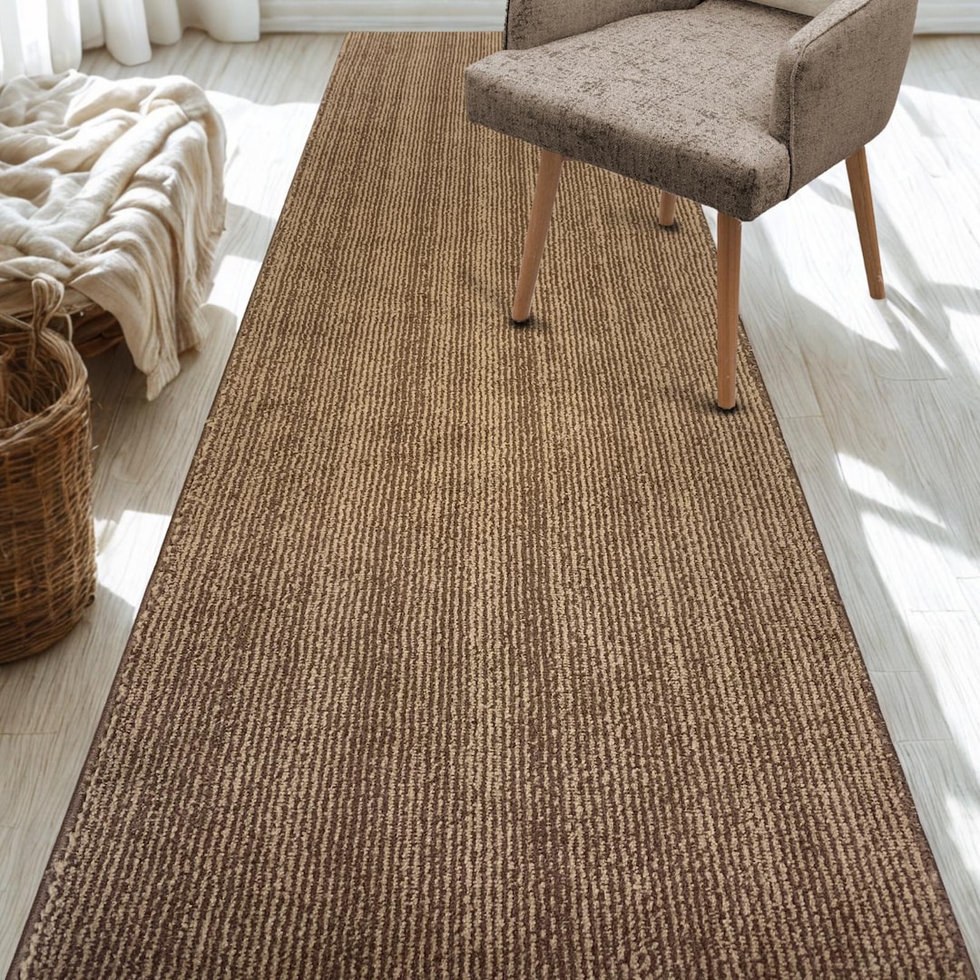 31 Inch Wide Custom Length Runner Rug | Non-skid & Washable | Brown Tan Striped - Etsy