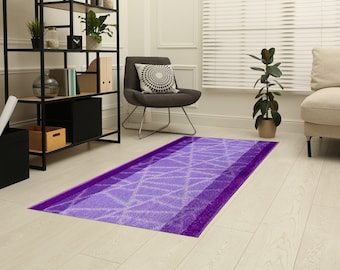 Custom Size Cut Hallway Kitchen Runner Rug with Non-Slip Rubber Backing ,Choose Your Custom Length ,Modern Abstract Purple Violet Lavender