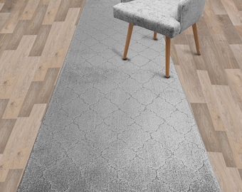 Hallway Entryway Kitchen Carpet Runner Rug with Non-Slip Grippy Rubber Back ,Customizable Length Options, Stain Resistant, Moroccan Gray