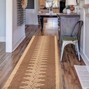 Custom Size Floral Brown -Beige Hallway Entryway Foyer Kitchen Double Sink Vanity Runner Rug Mat with Slip Skid Resistant Rubber Backing