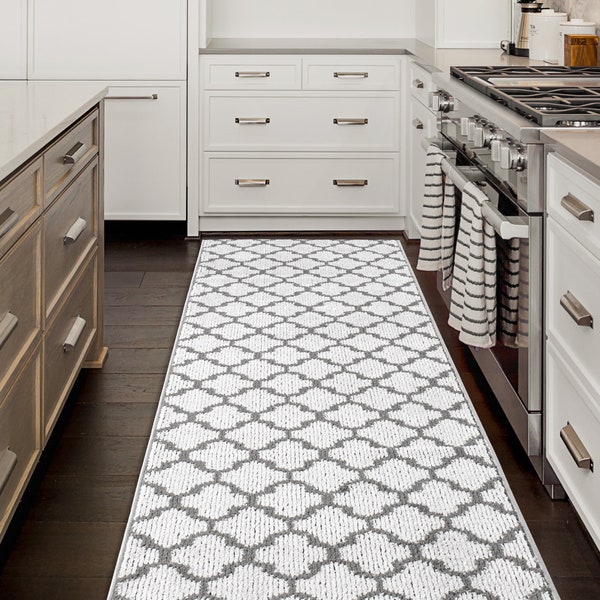 Custom Size Hallway Kitchen Runner Rug, Anti-Slip, Narrow Slim Width for Counter, Peninsula, Galley, & One-Wall Layouts