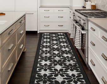 Floral Runner Rug (25" Wide) | "Cut My Size" Custom Length | Non-Slip Rubber Backing, Pet-Friendly & Washable
