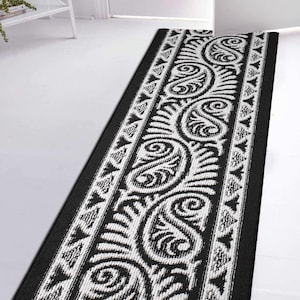 Floral Scroll Runner Rug, Custom Size Cut, Non-Slip & Washable, Wide Hallway Kitchen Entryway Rug