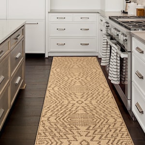 Tribal Aztec Mayan Inca Southwestern Ethnic Inspired Non-Slip Grippy Backed Indoor Runner Rugs for Wide Large Kitchens Hallways Entryways