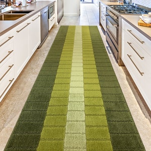 Mod 70s Retro Vintage Style 39-inch Extra WIDE WIDTH Custom Size Hallway Runner Rug, Non-Slip Skid Rubber Bottom, Soft Pile, Avocado Green