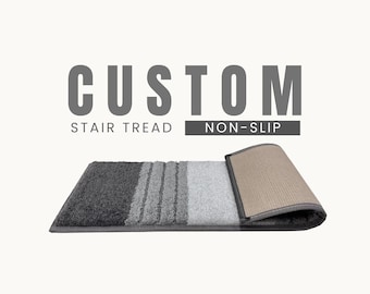 Custom 25" Non-Slip Backed Carpet Stair Treads | No Glue Strong Grip Dog Traction | Retro Grey Stripe