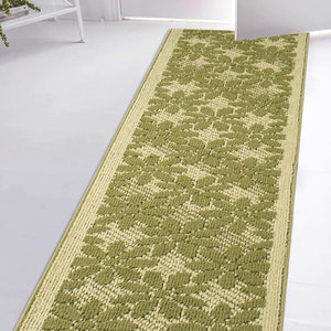 Custom Size Slip Resistant Premium Latex Rubber Backed Long NARROW Hallway Entryway Kitchen Floor Carpet Runner Rug, Green Floral Pattern A