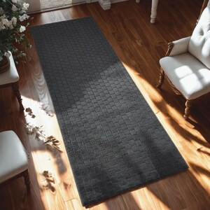 Gray Anthracite Runner Rug | Custom Cut Length | Washable | True Non-Slip Rubber Back | Pet Friendly