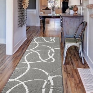 Modern Gray Custom Size Runner Rug Mat By The Foot for Hallways Entryways Kitchens | Latex Rubber Backed | Machine Washable | Light Weight