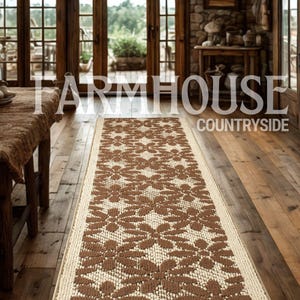 CUSTOM SPECIAL LENGTH Retro Vintage Boho Floral Brown-Beige Runner Rug ,Wide Long Hallway Entryway Kitchen Makeover ,Non Slip Rubber Backed