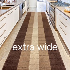 39" Extra Wide Runner Rug | Non-Slip Washable Custom Hallway & Kitchen Carpet | Modern Multi Brown
