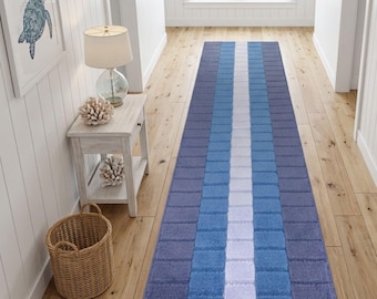 Multi Blue Runner Rug | Customized Fit | Non-Slip, Washable & Pet Safe | Hallway and Kitchen Carpet