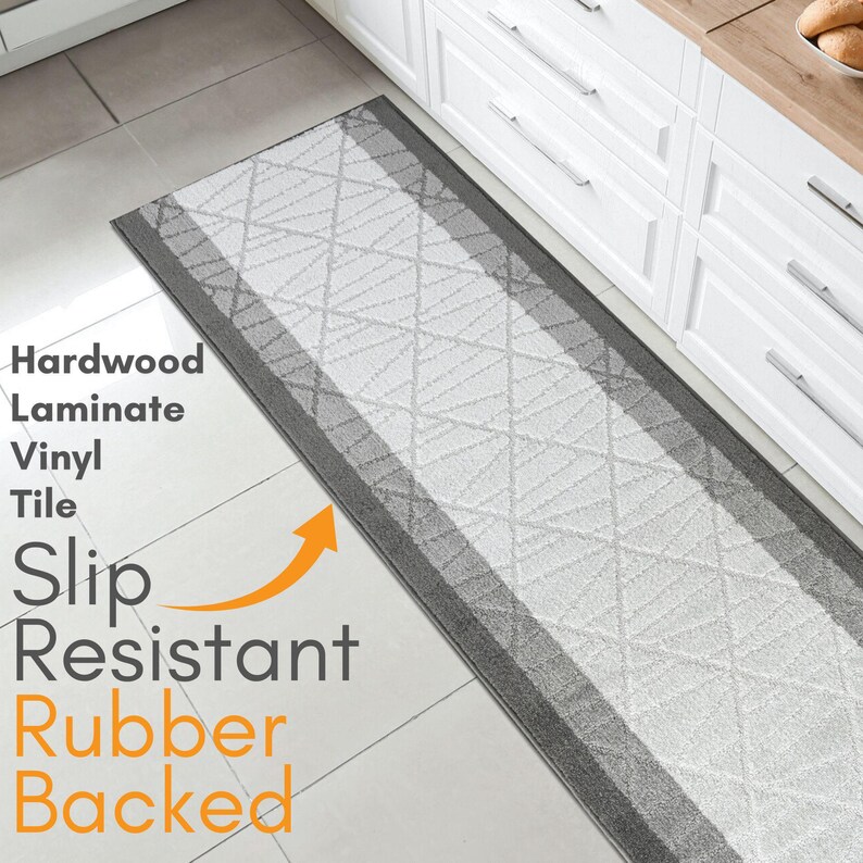 Rubber Backed Runner Rug | Made to Measure | Machine Washable & Pet Safe | Abstract Gray image 3