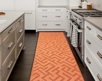 Floor Runner Rug Mat for Modern Entryway Hallway Kitchen Bathroom with Anti-Slip Rubber Back, Chevron Pattern Vibrant Pastel Orange Carpet