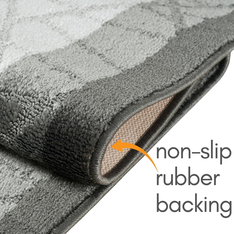 Rubber Backed Runner Rug | Made to Measure | Machine Washable & Pet Safe | Abstract Gray image 5