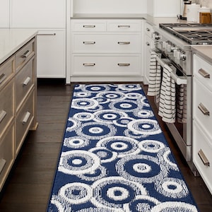 31 inch Wide Width x 6 8 10 12 15 ft Floor Runner Rug for Kitchen Hallway Entryway Bathroom Sink with Slip Skid Resistant Rubber Back ,Blue