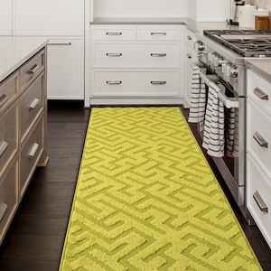 Chevron Pattern Vibrant Pastel Avocado Green Floor Runner Rug Mat for Modern Entryway Hallway Kitchen Bathroom with Anti-Slip Rubber Back
