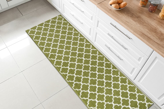 Wide Width Green Kitchen Floor Rug Runner Mat With Anti-slip